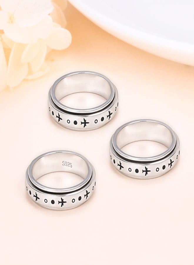 FLYOW Airplane Spinner Ring for Women Men 925 Sterling Silver Airplane Fidget Rings for Anxiety Stress Relieving ADHD Autism Rings Inspirational Boho Band Ring (6) - Image 5
